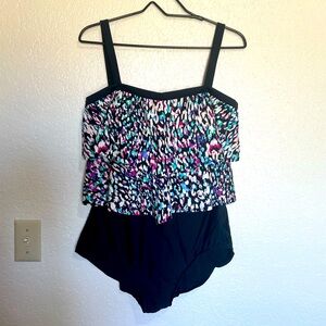 Multicolor and black animal print one piece swimsuit Size 16
